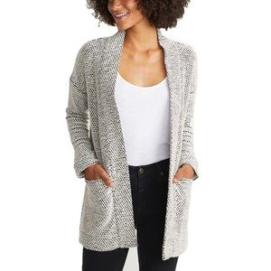 Marine Layer Birdseye Cardigan Open Front Textured Cozy Black White Large